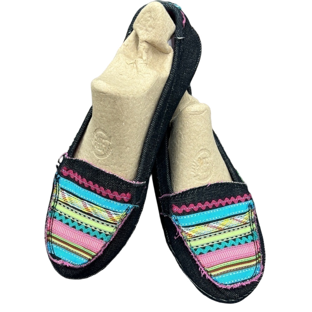 Sanuk Sidewalk Surfers Ric Rac Row
Black Multi-Colour Slipon Sz 10 Womens Canvas